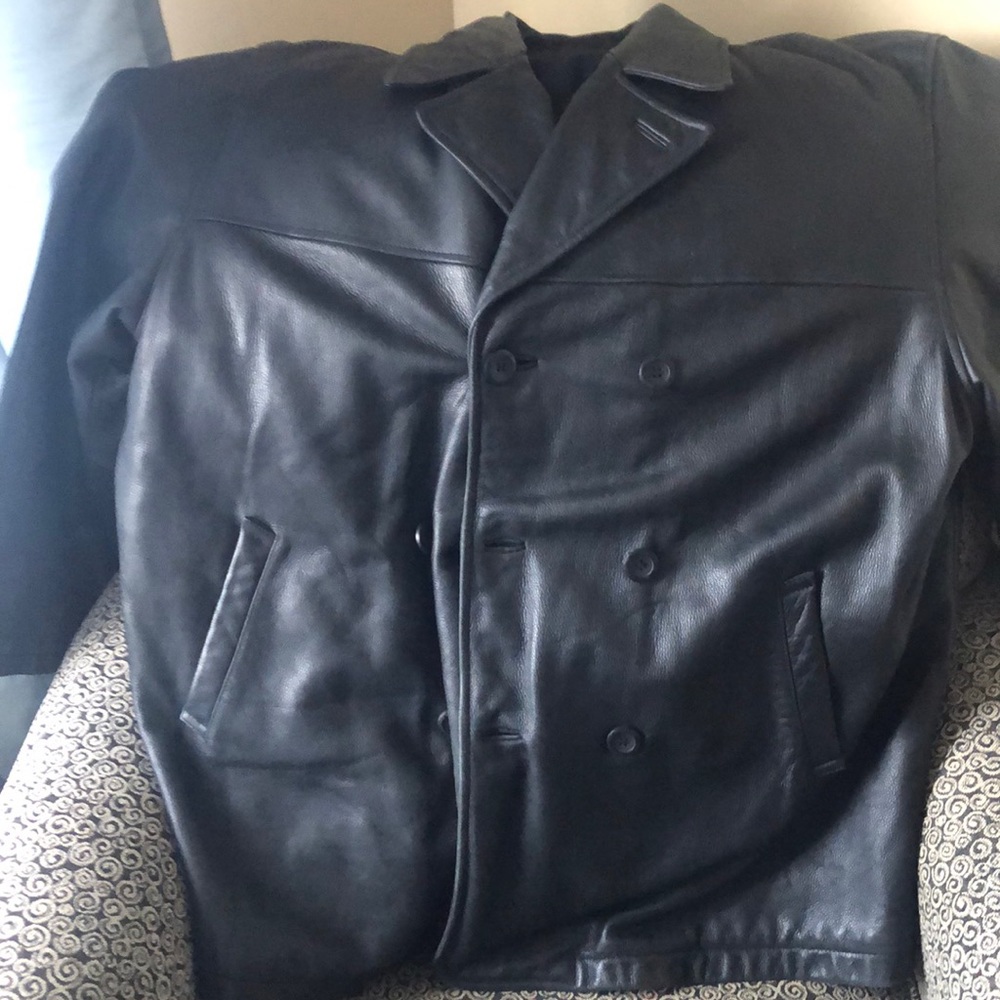 Kenneth Cole lined black leather coat